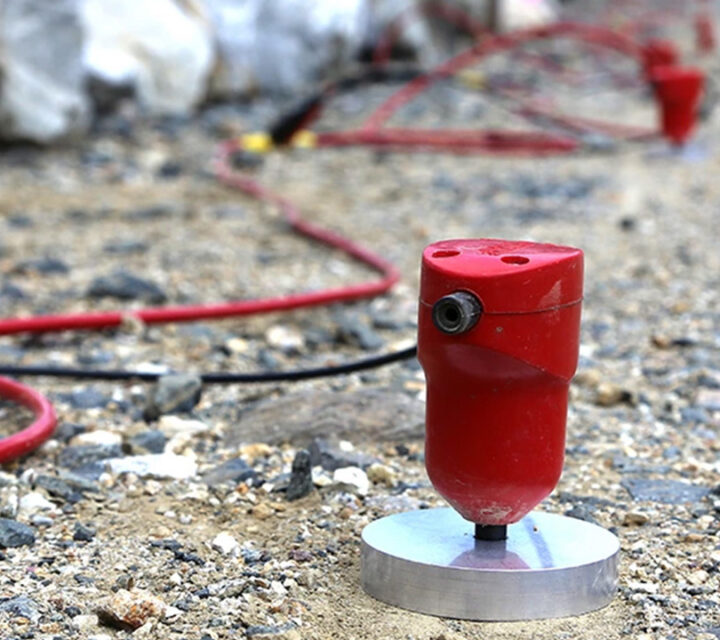 Geophysical sensor installed on dam surface for Dam non-invasive monitoring, collecting time-lapse subsurface data to track moisture changes, seepage development, and structural conditions affecting long-term dam safety.