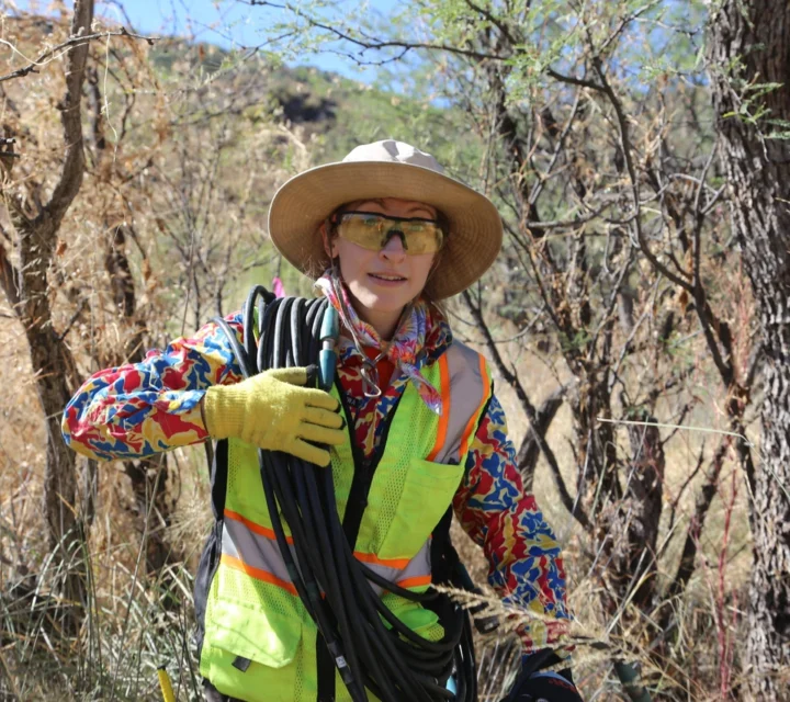 Close-up of geophysical methods instrumentation connectors and cables mounted on field equipment panel used for subsurface data acquisition, signal transmission, and measurement control during geophysical survey operations.