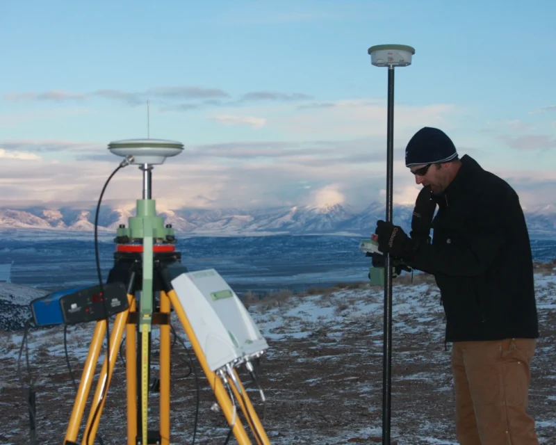 Field technician conducting environmental monitoring using GPS-enabled geophysical equipment to collect subsurface data, supporting long-term tracking of groundwater conditions, site stability, and environmental change for informed compliance and resource management decisions.
