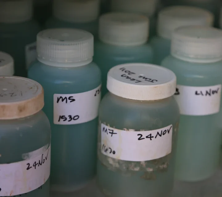 Labeled solution samples collected during Metallurgical monitoring provide rapid analysis of chemistry and system changes, supporting real-time assessment of internal conditions and process optimization within active mining operations.