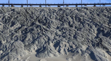 Surface view of tailings dam used in Tailings Dam Characterization to assess saturation distribution, internal material behavior, and potential fluid migration pathways using geophysical methods for subsurface stability and environmental monitoring.